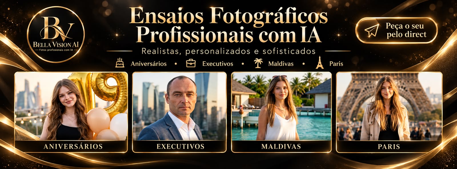 Ensaios fotográficos profissionais com IA da Bella Vision AI